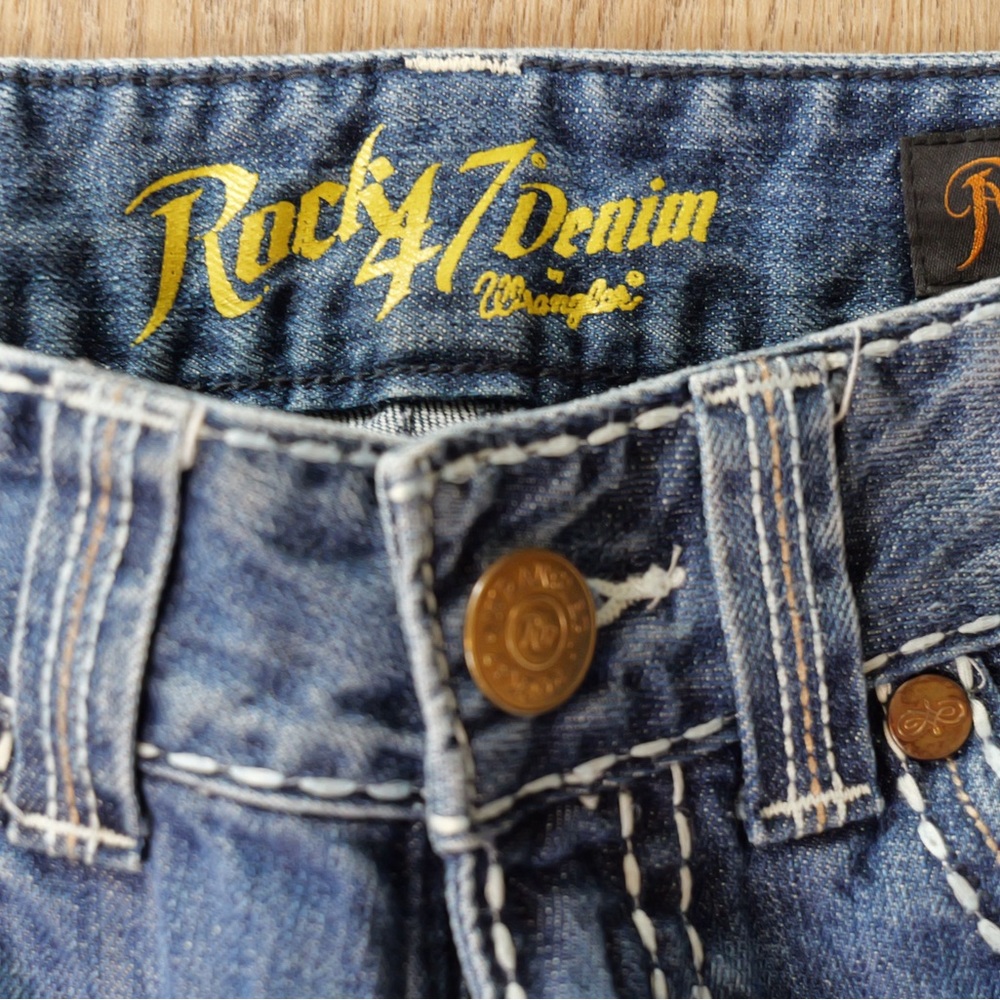 Wrangler Rock 47 Relaxed Straight Leg Heavy Contrast Stitch Jeans 30x36 - Picture 3 of 10